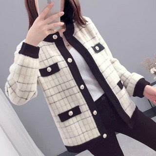 여성용 트위드 카디건 데일리 심플 베이직 라운드넥 캐주얼 니트