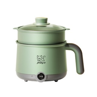 多功能電煮鍋 110v快煮美食鍋 宿舍迷你電鍋 不沾防燒鍋, 灰綠色  送pp蒸籠【超取限2台】