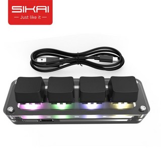 SIKAI케이스 기계식 단축기 커스템메이드 프로그래밍 한손 키보드 미니 유선 블루투스 3키+1노브 4키 4키+1노브 6키+1노브 9키+3노브 12키+2노브, 4키(RGB), 블랙