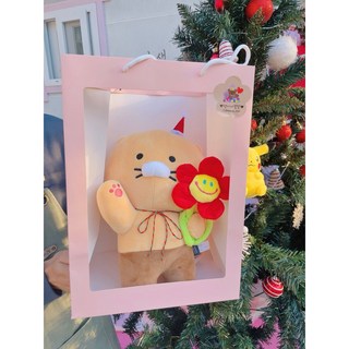 정품 춘식이 산타모자 스마일꽃 인형꽃다발 선물세트/여자친구선물 크리스마스선물 졸업선물 생일, 산타모자헬로우춘식이+종이백+스마일꽃(포장X), 흰색종이백, 1개