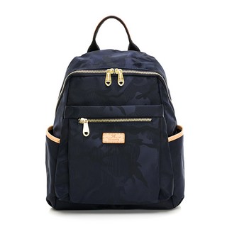 DF Flor Eden 東京時尚 高雅尼龍配真皮多口袋大容量後背包, 迷彩藍