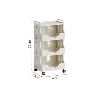 Comfy 當天出貨 零食置物架推車 多層大容量層架 浴室收納架 帶輪可折疊小推車 廚房置物籃推車 落地可移動儲物架, 4層（店取限購1件不可加購）