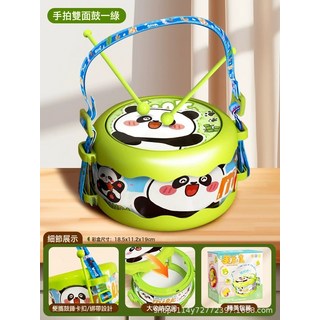 DFMEI 寶寶雙面手拍鼓兒童玩具打擊樂器嬰幼兒鈴鼓敲打到歲一6個月以二, 1個, 【綠-雙面鼓】可收納+送2錘子:如圖