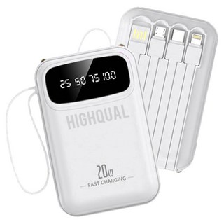 하이퀄 케이블 일체형 대용량 고속충전 보조배터리 20000mAh PD 20W, 화이트, HQL-21