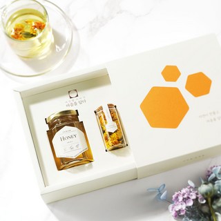 여섯별 제주 메리골드 꿀꽃차 선물세트 답례품, 꿀꽃차선물세트+종이쇼핑백, 오렌지육각문양, 1세트
