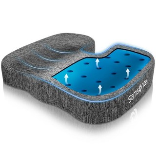 삼소나이트 젤 인퓨즈드 시트 쿠션 - 사무용 의자용 인체공학적 쿠션 테일본 압력 패드 좌골신경통용 콕시엑스 지지대 자동차 책상 또는 게임용 메모리 폼 시트 블랙, Grey With Cooling Gel