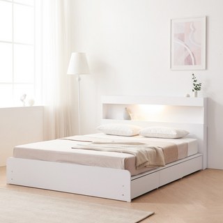 파로마 소프 레이첼 LED 호텔 수납 침대 프레임+프리미엄 유로탑70T 매트리스(슈퍼싱글/ 퀸/ 킹), 01.슈퍼싱글+프리미엄70T DDM035 착불_화이트