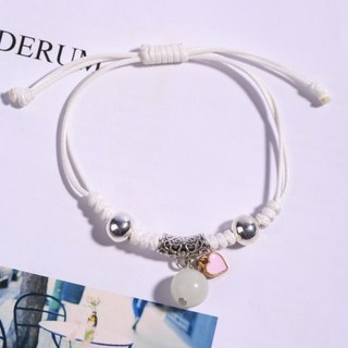 夜明珠手繩 手工編織手環 西藏民族風夜光石手鏈 自然風小清新手鍊 玉石手鍊 女士手鍊，夜間發光，民族風情，手工編織，清新風格，玉石材質