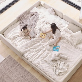 아씨방가구 슬림 저상형 패밀리침대 네스트형 SS+Q (독립매트), 파스텔화이트