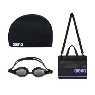 아레나 아동 생존수영 키트 블랙 수모 수경 가방 수영용품 3종 세트, 1개, 수영가방