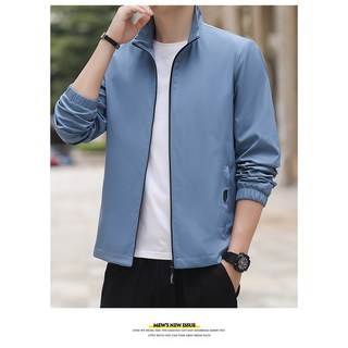 韓版外套 男生立領防風夾克 素色休閒外套 秋季薄外套