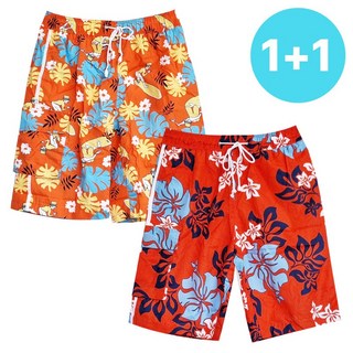 (1+1) 남자 여름 반바지 5부 망사안감 비치웨어 바캉스룩 밴딩 스트링 주머니포켓 데일리룩 2장