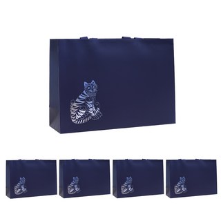 VITALO 은박 전통문양 프리미엄 쇼핑백 새해 명절 선물 포장 고급 종이가방 5P, 5개, 네이비