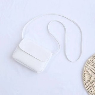 迷你便攜手機零錢小包包 簡約時尚斜挎包單肩包, 白色（荔枝紋）