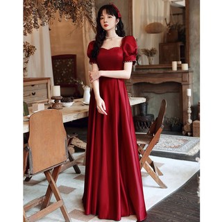 【潮胖穿搭】晚禮服女200斤宴會氣質顯瘦輕冬季伴娘禮服女 大尺碼小裙 高級感 僊氣 敬酒服, 紅色,XL