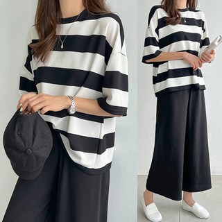 SsongStyle Baying橫條紋日常套裝 大尺碼寬鬆 女款