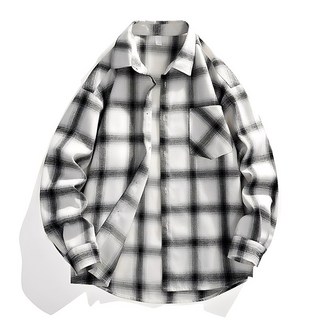 格子潮流男士長袖襯衫 - 日系休閒寬鬆百搭襯衣