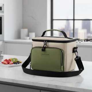 DUGNSTUDIO 2025 숄더형 PEVA 방수 3중 보온 보냉백 보냉가방, 카키+베이지, 1개