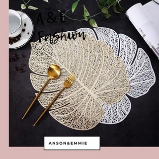 生活の仿真植物龜背葉餐墊四色可選，隔熱防滑，餐桌拍照道具首選, 銀色, 1個