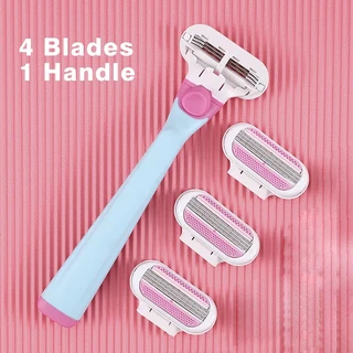 쿠쿠스토어 1개의 핸들에 블레이드가 있는 여성 면도기 바디 헤어 호환 카트리지 재사 가능한 도구, 01 파란