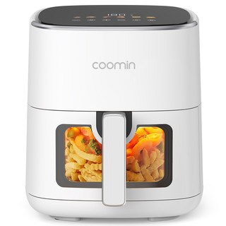 투명창 에어프라이어 시각화 에어프라이기 가정용 에어후라이기 5L 대용량 삼겹살 요리 치킨 감자 고구마 생선 군밤 적용 스마트 바스켓형, 화이트