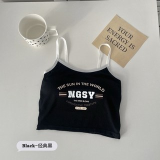 NGSY 美式復古印花 短版小可愛背心 附罩杯