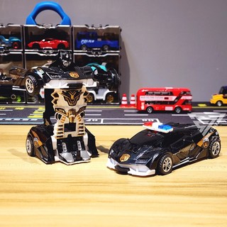 變形機器人玩具車 變形車玩具 變形金剛車 碰撞變形跑車 變形警車機器人 汽車機器人 機器人玩具 警車, 警車-黑色, 1個