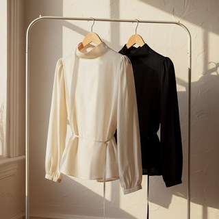 핫핑 벨로티 모크넥 스트랩벨트 텐셀 긴팔블라우스