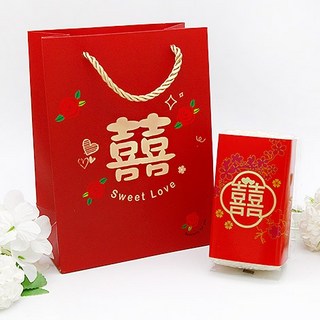 FlowerSP DIY紅花花雙喜提袋喜米組 婚禮小物/喜米/喝茶禮/姐妹禮/抽捧花禮物, 1個, 提袋(只有提袋),單純購買提袋最少10個