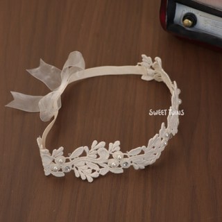 Sweet Twins 台灣現貨 法式珍珠蕾絲花朵寶寶髮帶 女寶髮帶 蕾絲髮帶 公主髮飾 嬰兒髮飾