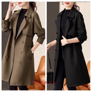 韓國東大門綁帶風衣長外套高級感韓系 顯瘦外套 風衣雙排釦英倫風氣質大衣中長款外套修身綁帶風衣外套挺版防風外套