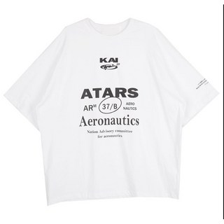 HYC 韓國 KAI ATARS Aeronautics 美式標語航空境界閃電星寬鬆短T，寬鬆舒適，潮流y2k風格, 純淨白