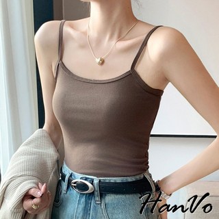 HanVo 細肩帶素色修身薄款背心 彈力貼身顯瘦遮副乳 韓系女裝