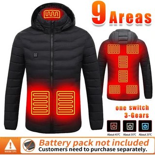 신상품 발열 재킷 남녀 공용 코트 9/21 영역 USB 자가 의류 겨울 스키 캠핑 다운 탈부착 후드 포함