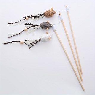 스트레스 해소 사냥 본능 자극 털 봉제 고양이 스틱 장난감, 1개, 화이트