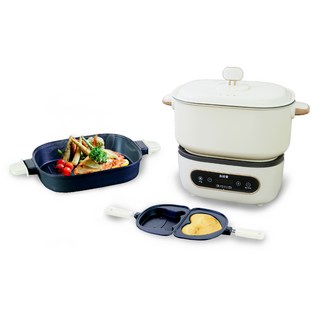 Coz!i廚膳寶 溫控多功能不沾料理鍋 豪華全配組(C1880象牙白), 象牙白, 1個, 主機x1+鍋蓋x1+深煮鍋x1+大煎盤x1+小煎盤x2+電源線x1