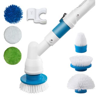 SingLife 正版升級8件一組無線龍捲風清潔刷 強力電動清潔刷 含掛勾類伸縮桿 龍捲風三代 強化鋰電池洗車磁磚馬桶清潔, 龍捲風升級8件一組,藍白色(第三代), 1套