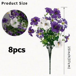 仿真花 7叉尤加利牽牛花 戶外花園家居庭院裝飾 人造假花, 深淺紫白, 1個