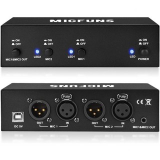 micfuns콘덴서 마이크 음악 녹음 장비용 오디오 인터페이스 연결용 MC2 채널 48V 팬텀 전원 공급 장치2, 2 channels, 2 채널