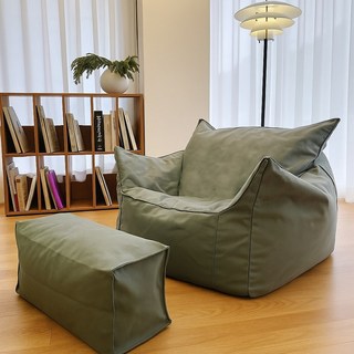 [홈뚜] 1인용 EPP 가죽 빈백 소파 쇼파 야외 방수, 회색 (발스툴 세트)