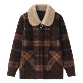 POMTOR 가을 겨울 중년 엄마 여성 기모 니트 가디건 자켓 코트