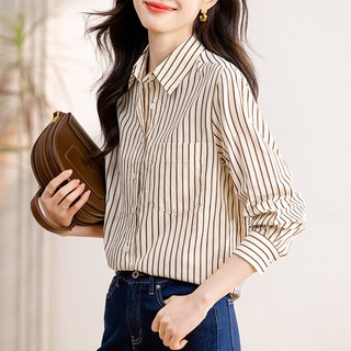 Novastar 봄가을 여자 긴팔 셔츠 청춘 패션 스트라이프 상의