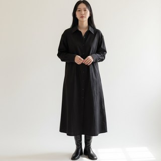 첸비우 여성 빅사이즈 루즈핏 면100% 포켓 긴소매 롱 셔츠원피스