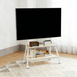 Tixpra 이동식 TV 스탠드로 42-75 인치에 적합하며 60kg을 견딜 수 있습니다, 1개, 흰색