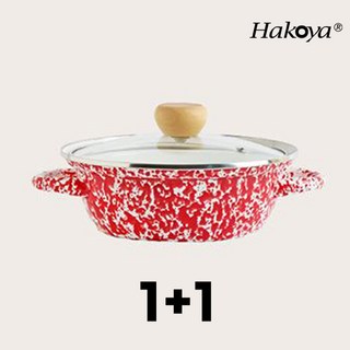 하코야 마블 법랑 1+1 원플러스원 양수냄비 편수냄비/인덕션 가능, 레드21cm양수, 2개