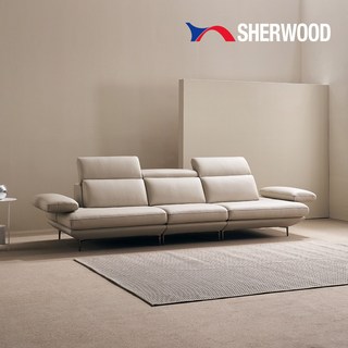 [쉐우드가구]모담 4인용 이태리 통가죽 천연면피 소가죽 기능성 팔걸이 스윙 소파, 크림