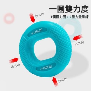 握力球 腕力器 握力器 腕力訓練 手腕球 健身球 自啟動 硅膠握力圈男女握力器練臂肌訓練手勁手部康復五指鍛鍊器材握力球, 1個, 【雙重力度/一圈多用】,層力度-淺藍色【40lb/50lb兩用】