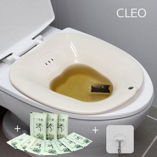 남녀공용 건강케어 끌레오 프리미엄 가정용 좌욕기 + 강화약쑥10티백 포함 + 벽걸이 후크 | 치질 - 변비 - 생리통에 탁월, 아이보리색, 1세트