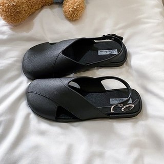 2025新款包頭羅馬涼鞋 夏季韓版法式復古森系仙女風涼鞋女外穿, 6067羅馬涼鞋【黑色】,38-39碼【適用37-38腳】