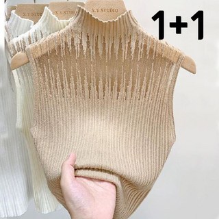 JUSTFEELING 1+1 반폴라 민소매 티셔츠 여성 슬림핏 이너 펀칭 시스루 나시티 시원한 여름티